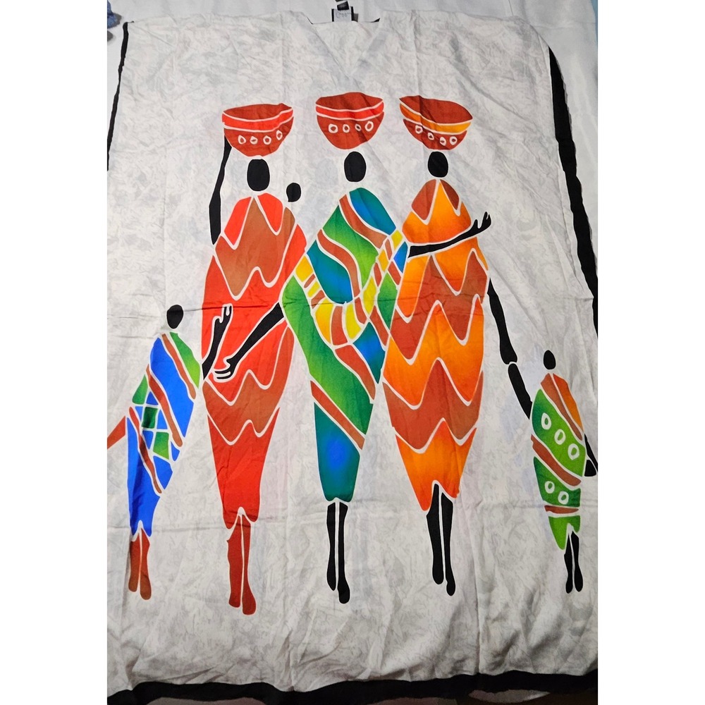 Goddess by Winlar African Batik Print Caftan Lounger One‎ Size NWT White Orange